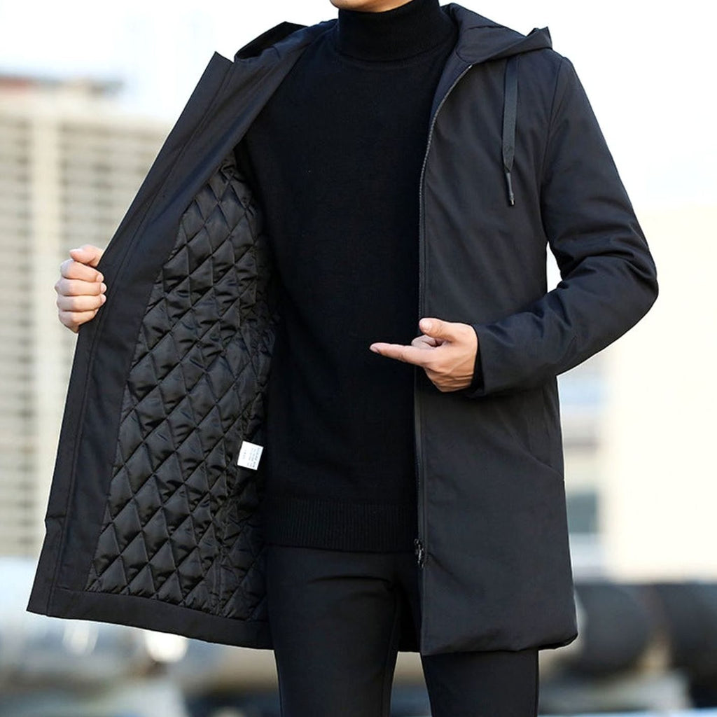 Men's Longline Quilted-Lining Hooded Winter Coat