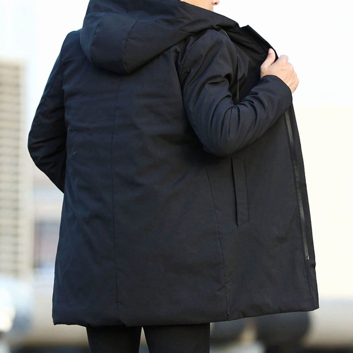 Men's Longline Quilted-Lining Hooded Winter Coat