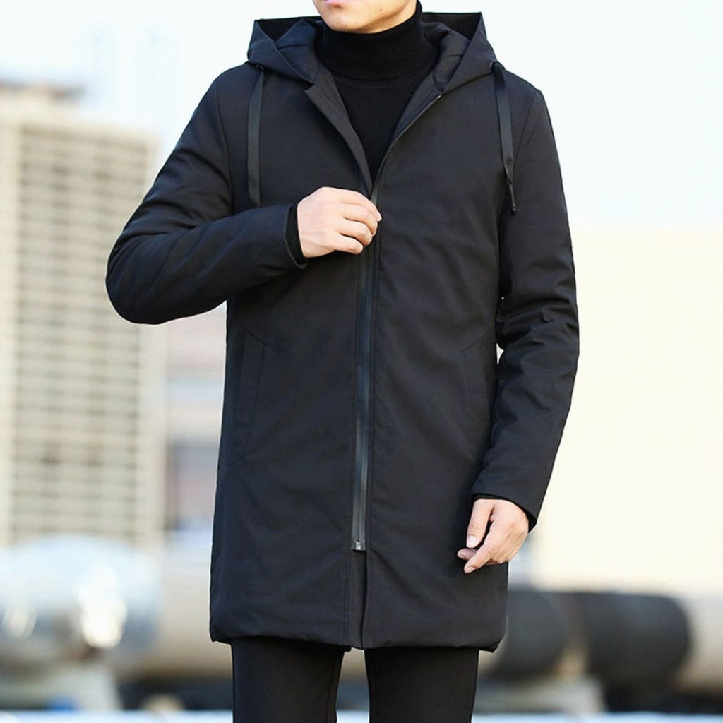 Men's Longline Quilted-Lining Hooded Winter Coat