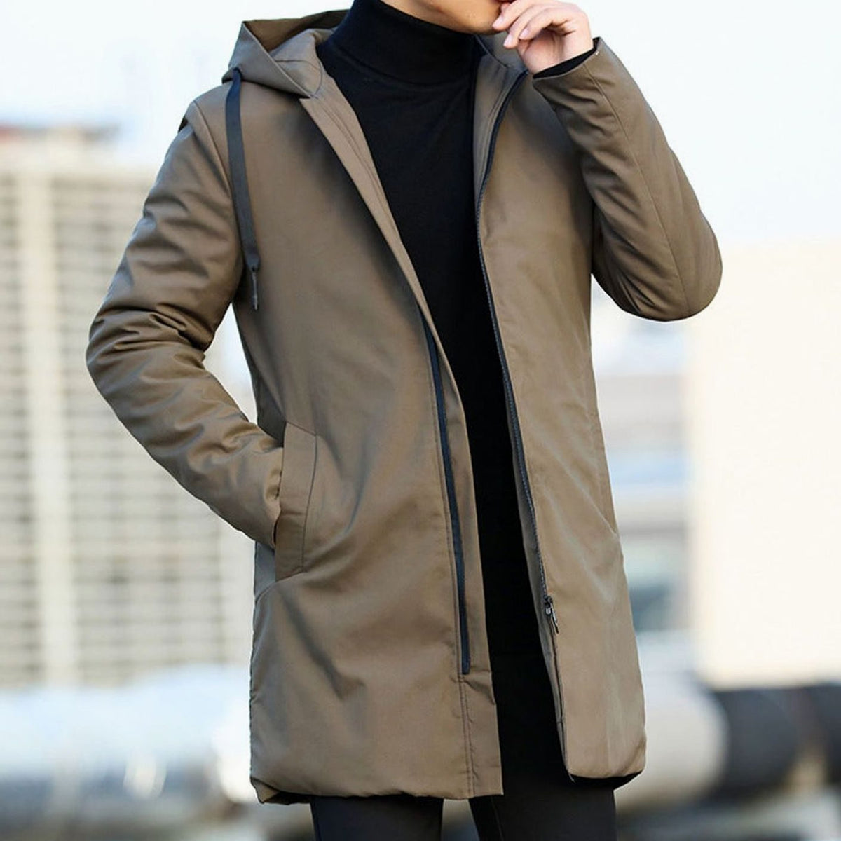 Men's Longline Quilted-Lining Hooded Winter Coat