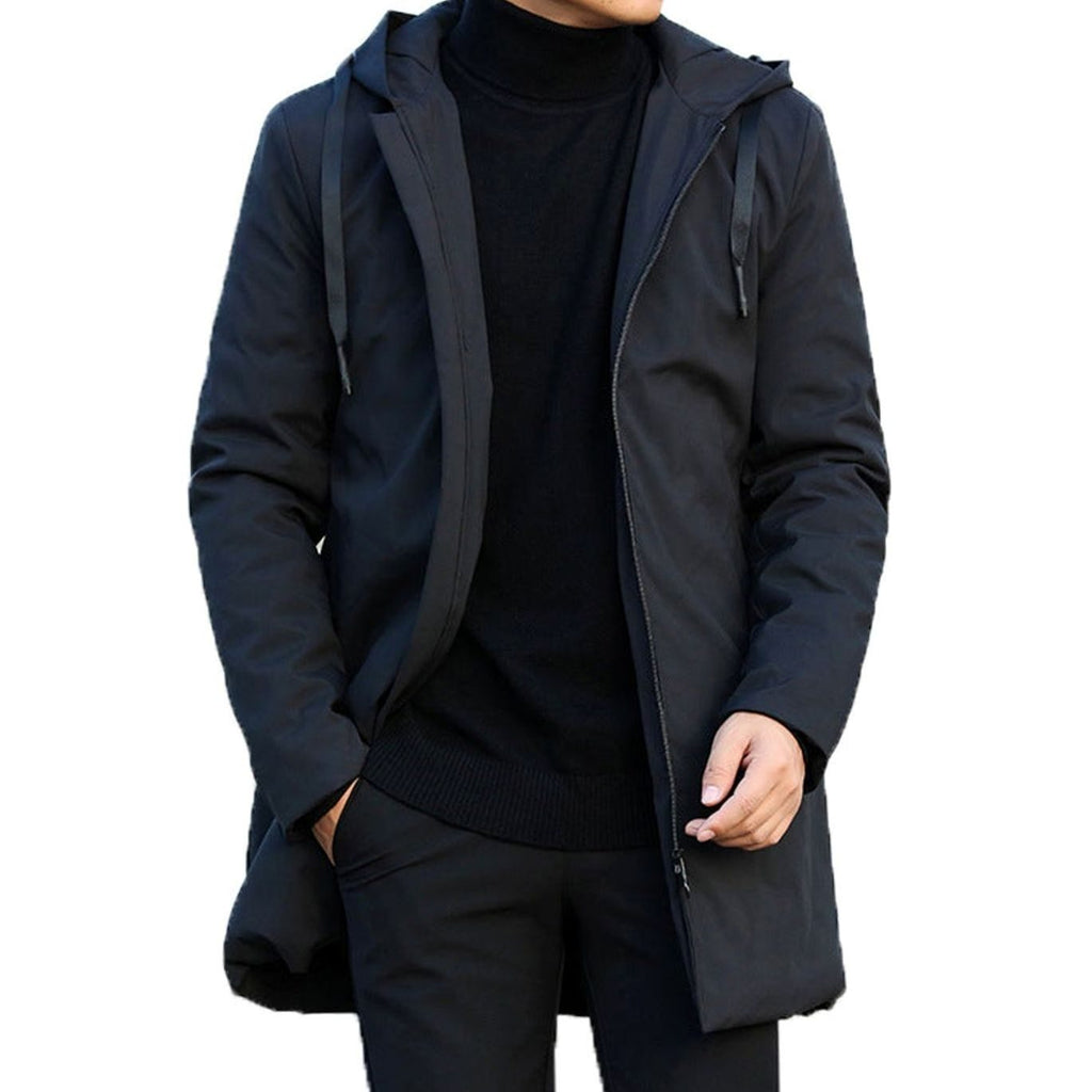 Men's Longline Quilted-Lining Hooded Winter Coat - Black