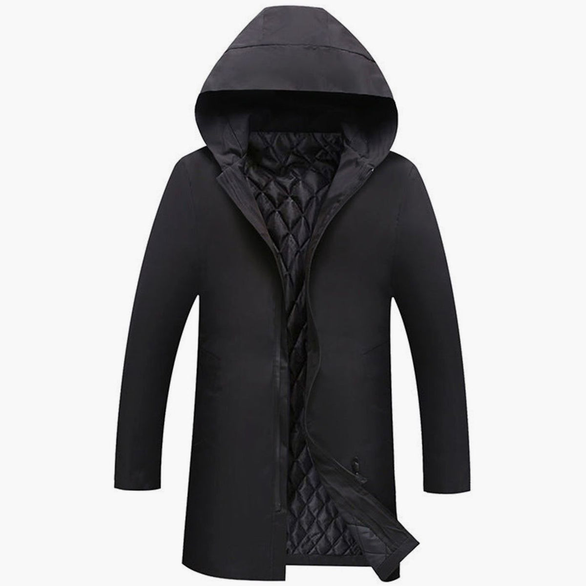 Men's Longline Quilted-Lining Hooded Winter Coat