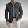 Men's Mandarin-Collar Button-Front Structured Blazer Jacket - Gray