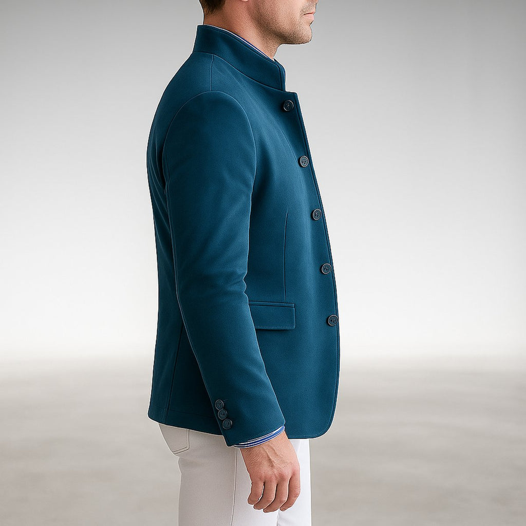 Men's Mandarin-Collar Button-Front Structured Blazer Jacket