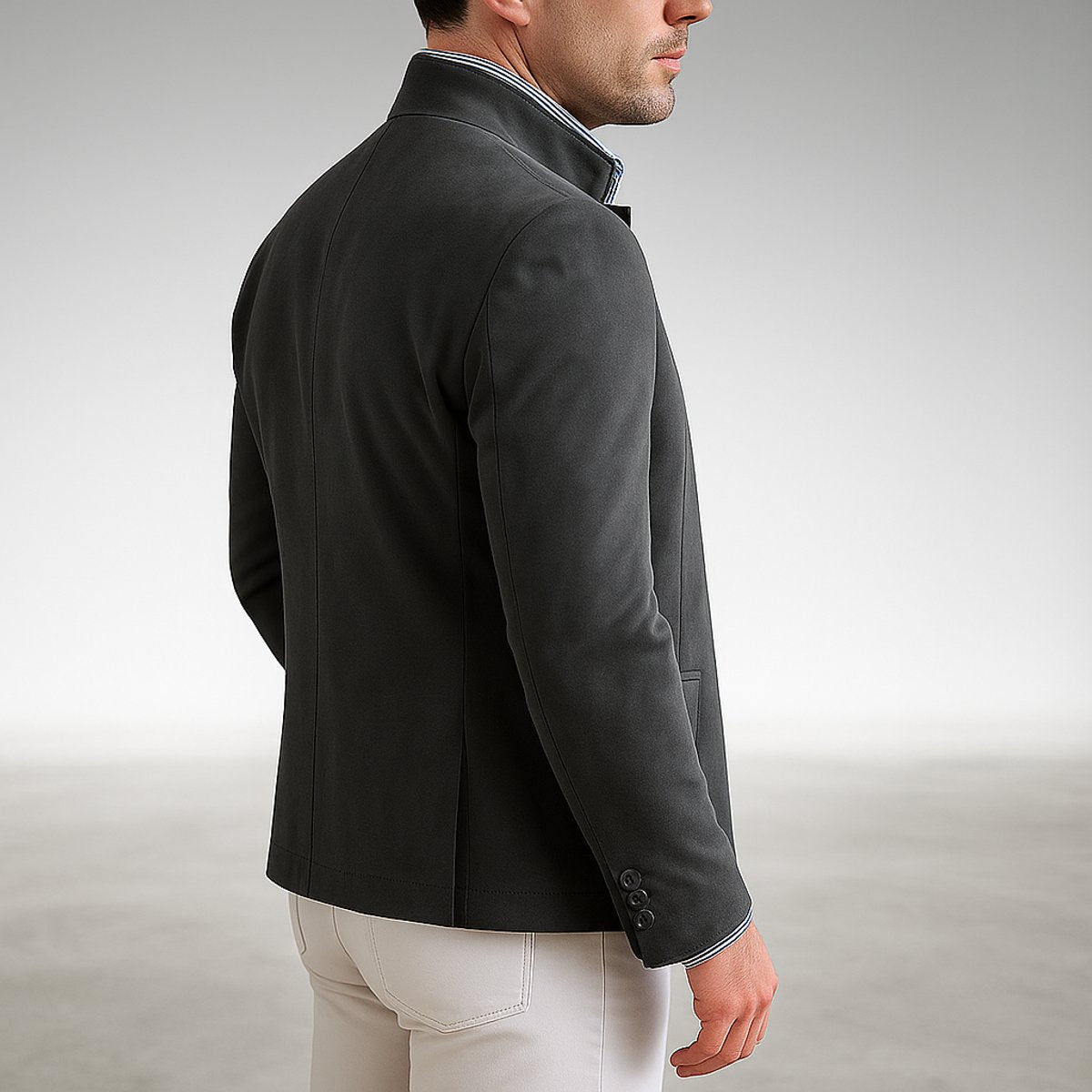 Men's Mandarin-Collar Button-Front Structured Blazer Jacket