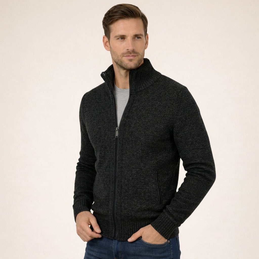 Men's Merino Wool Full-Zip Sweater - Black