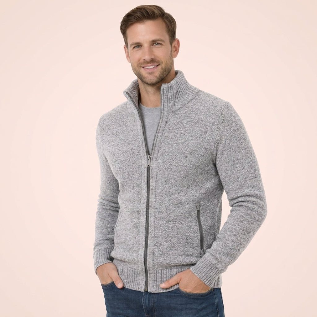 Men's Merino Wool Full-Zip Sweater - Gray