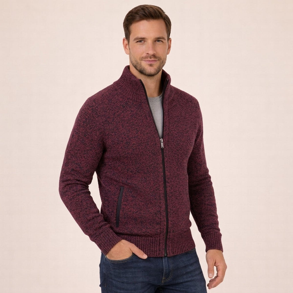 Men's Merino Wool Full-Zip Sweater - Burgundy