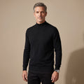 Men's Merino Wool Semi-Turtleneck Pullover Sweater - Black