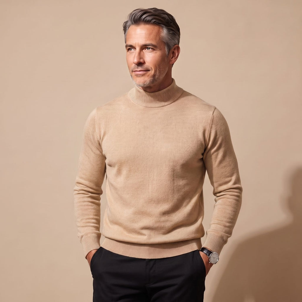 Men's Merino Wool Semi-Turtleneck Pullover Sweater