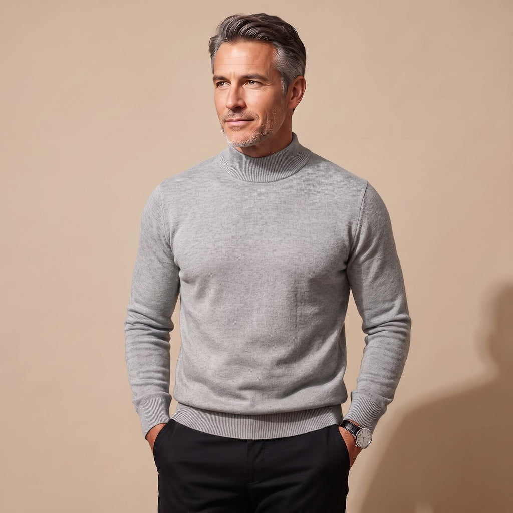 Men's Merino Wool Semi-Turtleneck Pullover Sweater - Light Gray