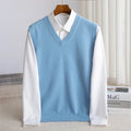 Men's Merino Wool V-Neck Sleeveless Sweater Vest - Blue