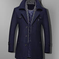 Men's Military-Inspired Double-Breasted Wool-Blend Style Overcoat - Blue