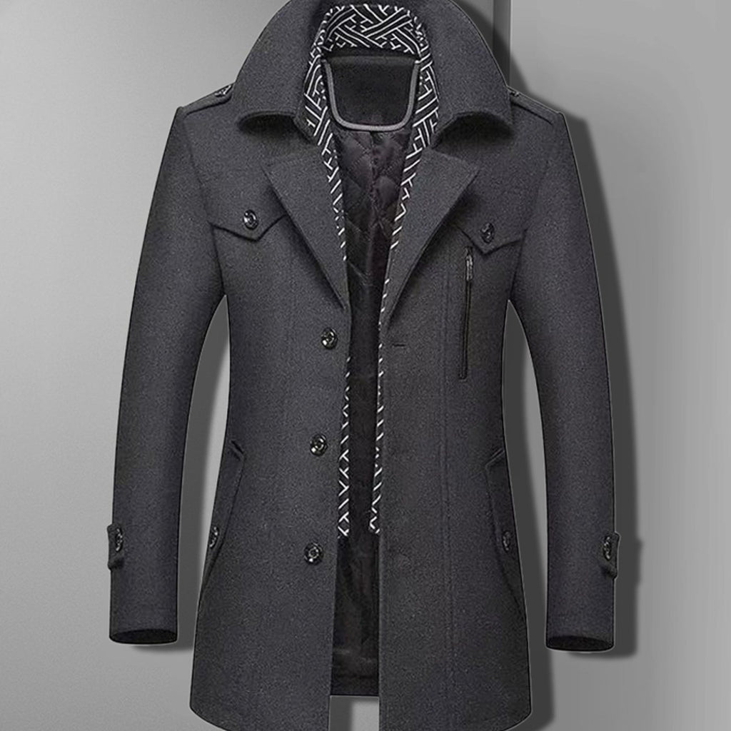 Men's Military-Inspired Double-Breasted Wool-Blend Style Overcoat - Gray