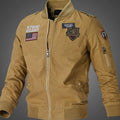 Men's Military Patch Full-Zip Bomber Jacket Ribbed Cuffs - Dark Khaki