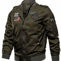 Men's Military-Patch Zip-Up Bomber Jacket - Green