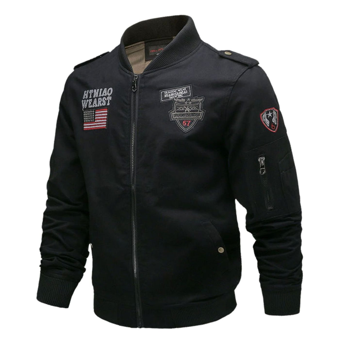 Men's Military-Patch Zip-Up Bomber Jacket