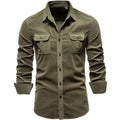 Men's Military-Style Dual-Pocket Long Sleeve Shirt - Army Green
