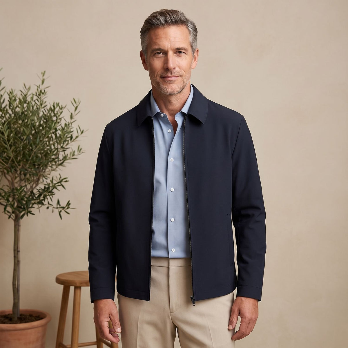 Men's Notch-Lapel Longline Tailored Zip-Up Jacket