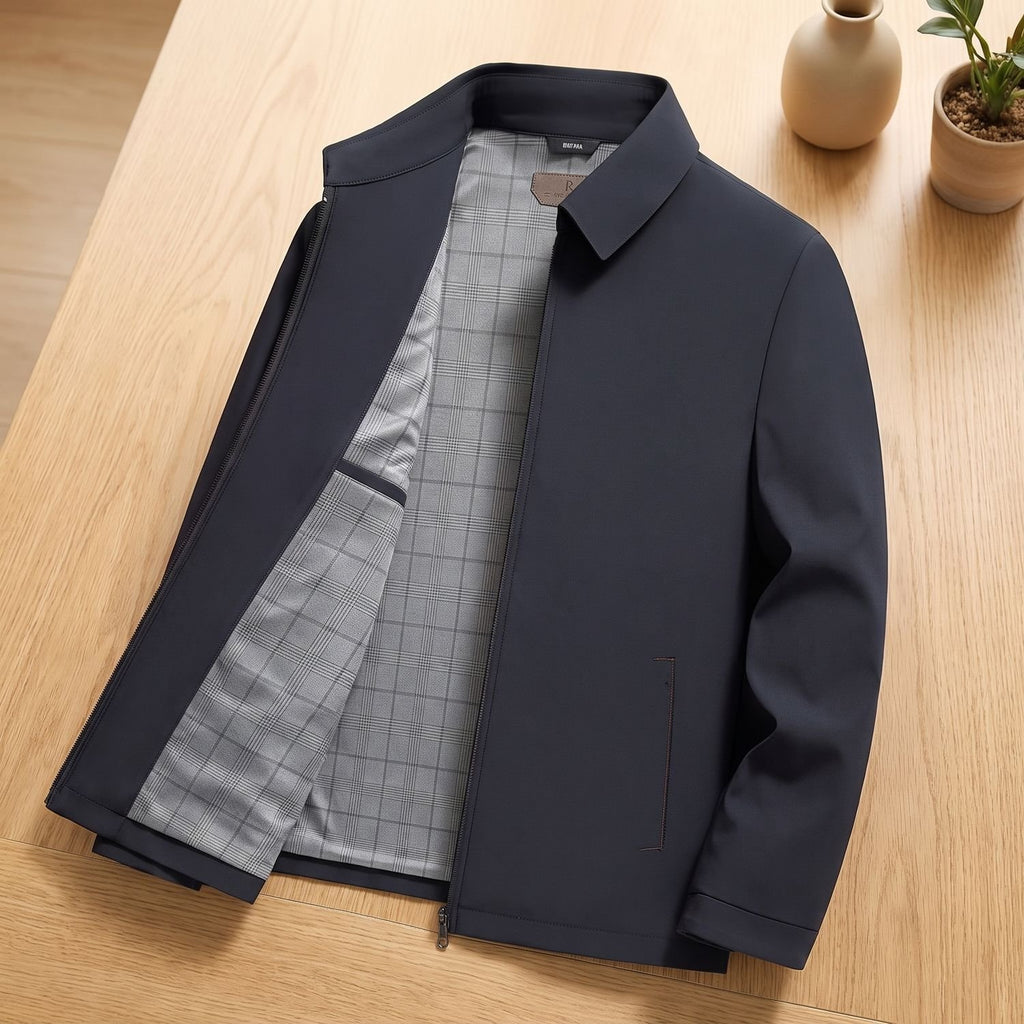 Men's Notch-Lapel Longline Tailored Zip-Up Jacket - Navy Blue