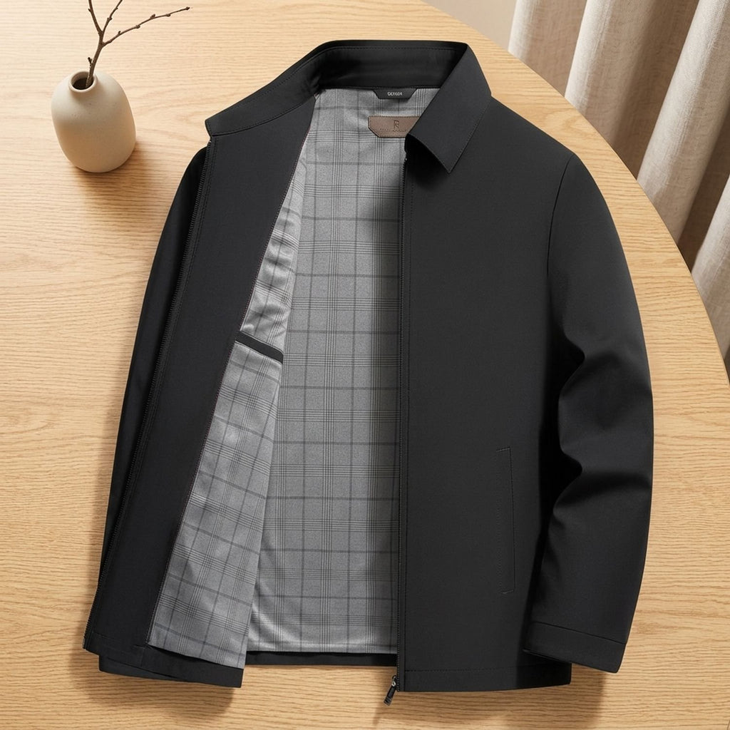 Men's Notch-Lapel Longline Tailored Zip-Up Jacket - Black