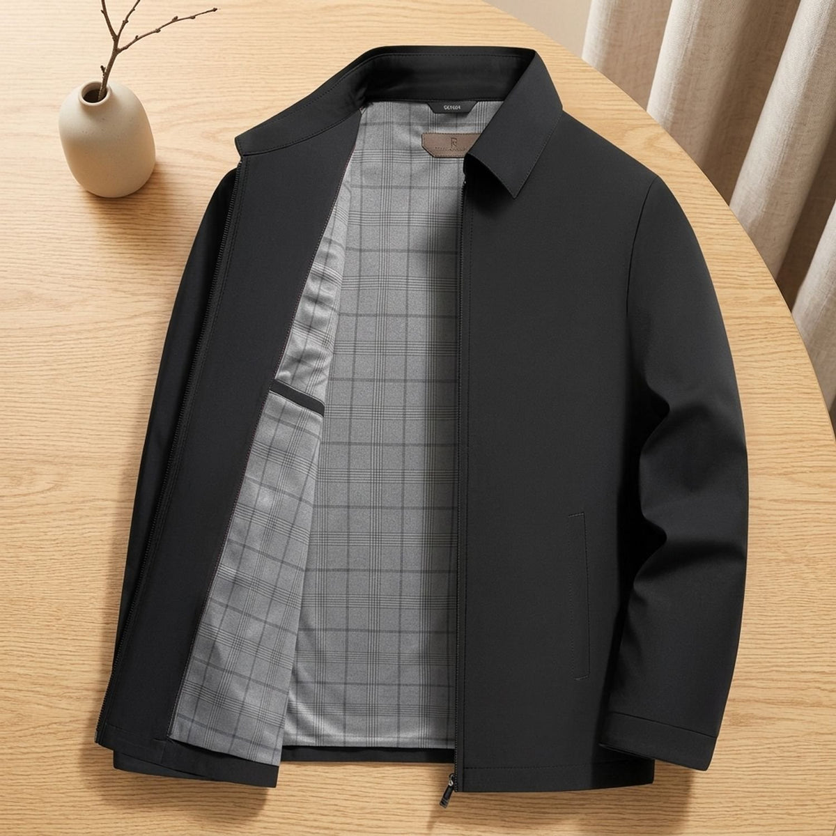 Men's Notch-Lapel Longline Tailored Zip-Up Jacket - Black