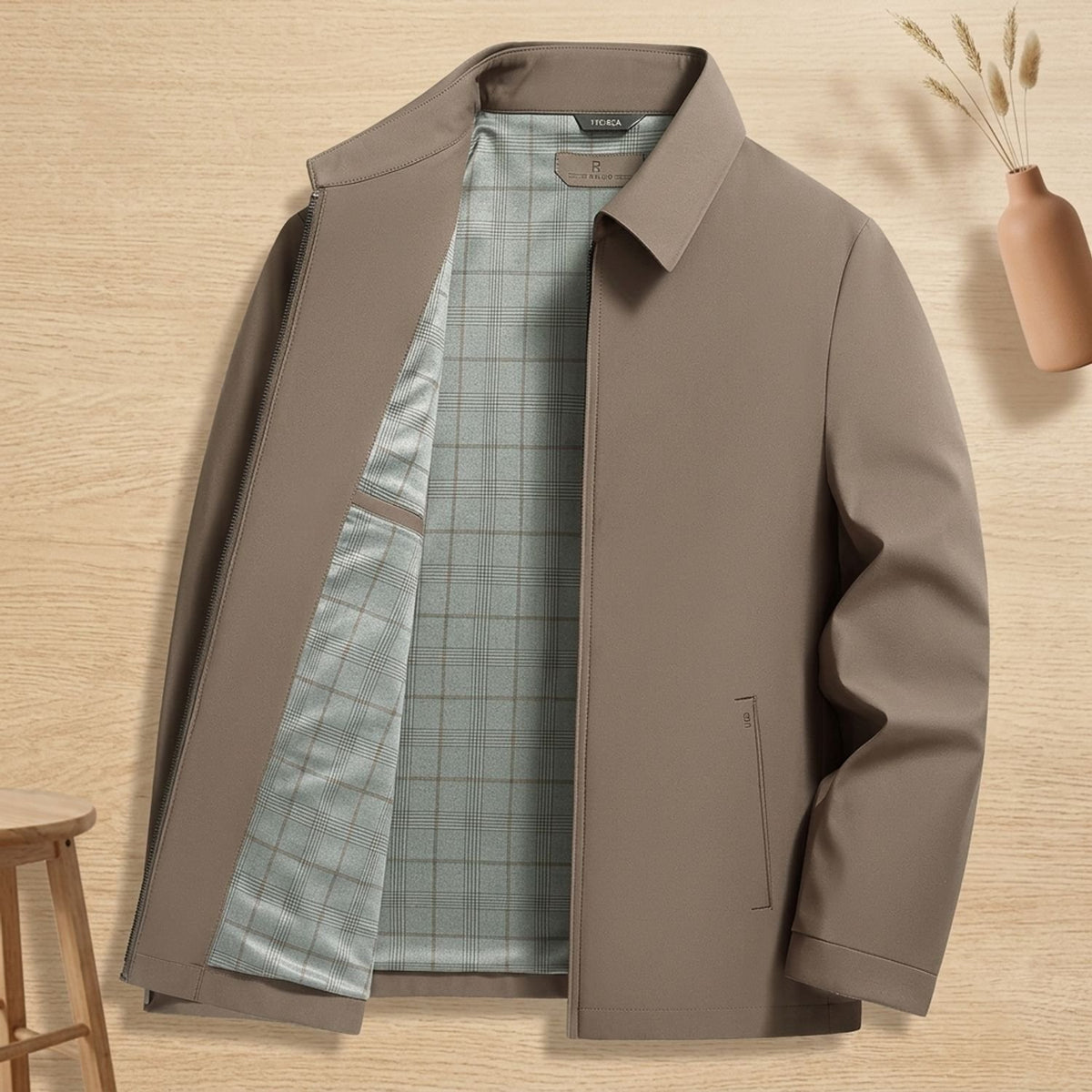 Men's Notch-Lapel Longline Tailored Zip-Up Jacket - Brown