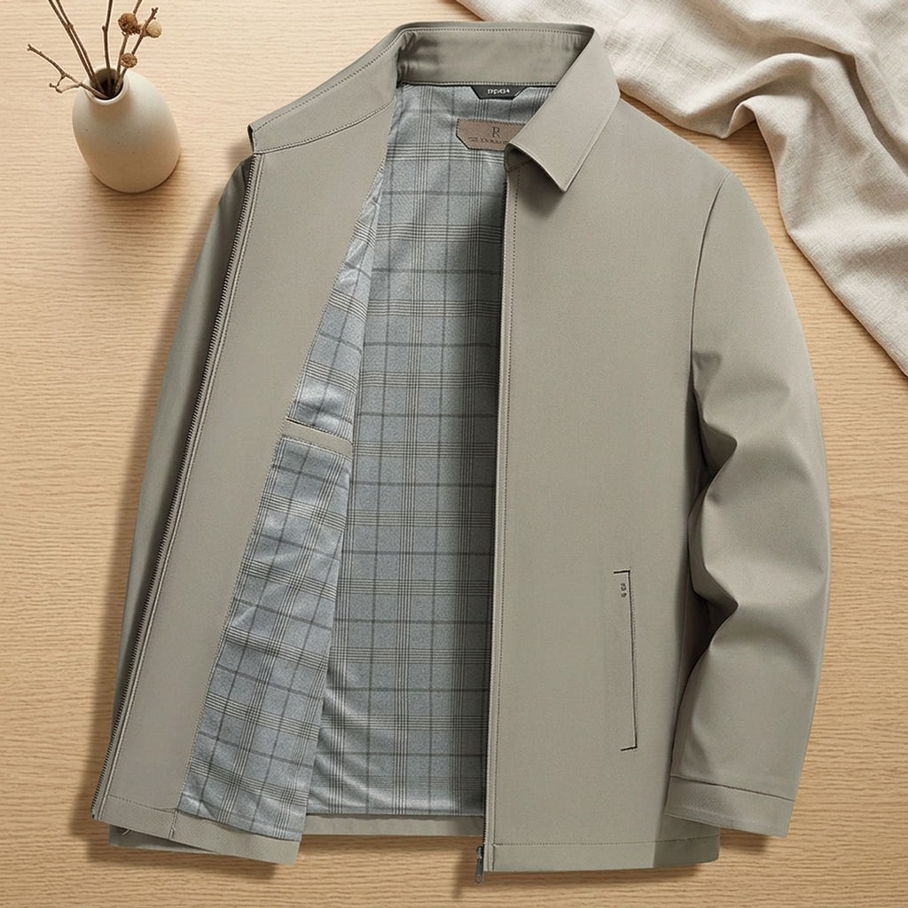 Men's Notch-Lapel Longline Tailored Zip-Up Jacket - Khaki
