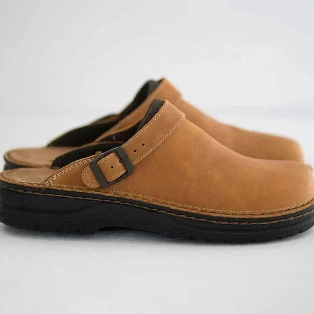 Men's Orthopedic Buckle Leather Slip on Clogs