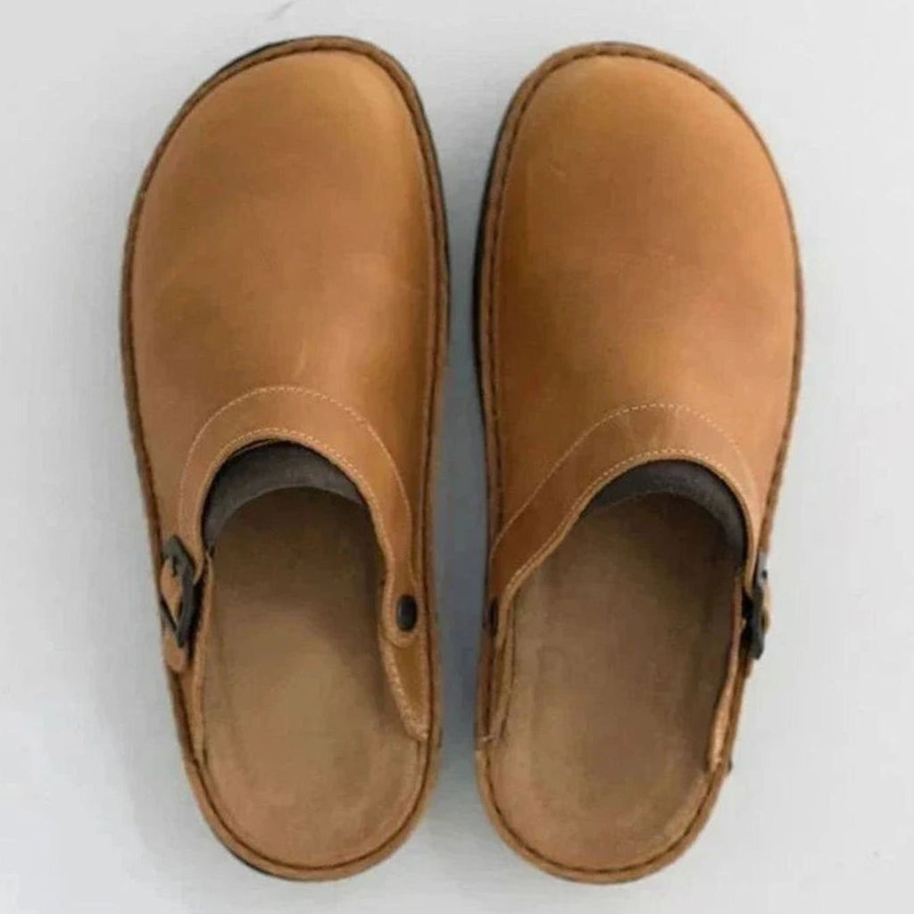 Men's Orthopedic Buckle Leather Slip on Clogs