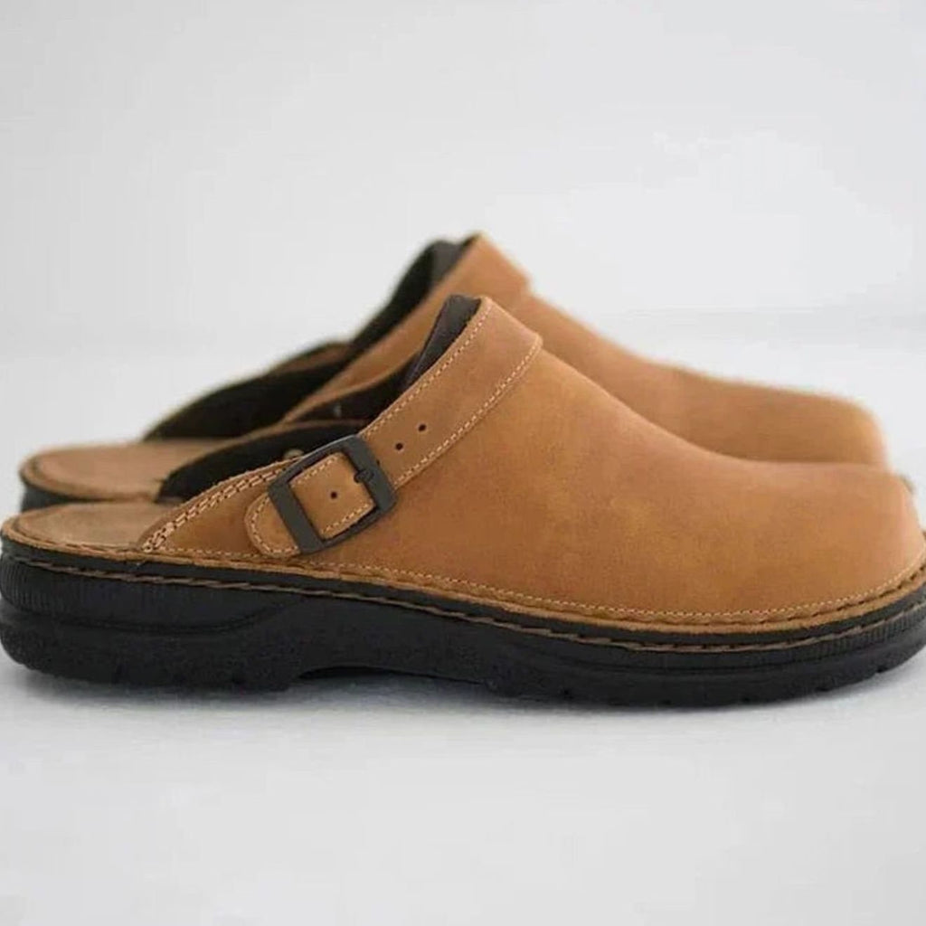 Men's Orthopedic Buckle Leather Slip on Clogs