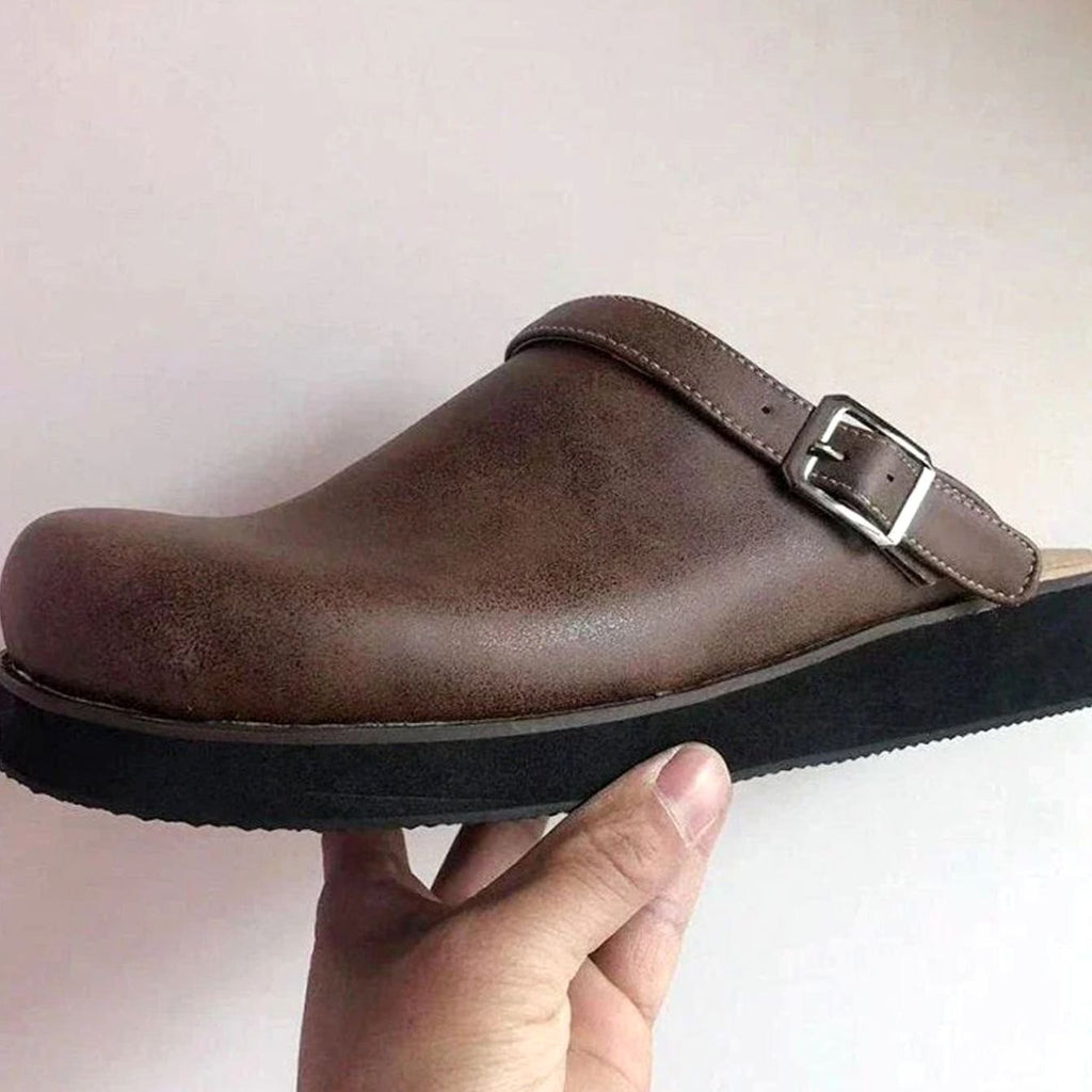 Men's Orthopedic Buckle Leather Slip on Clogs