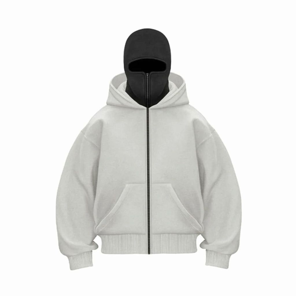 Men's Oversized Full-Zip Balaclava Hoodie Jacket - Grey