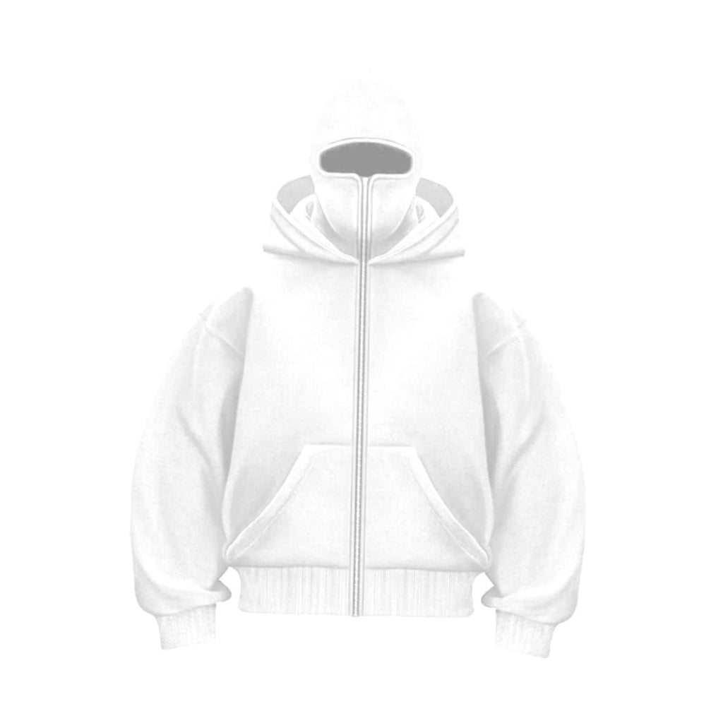 Men's Oversized Full-Zip Balaclava Hoodie Jacket - White