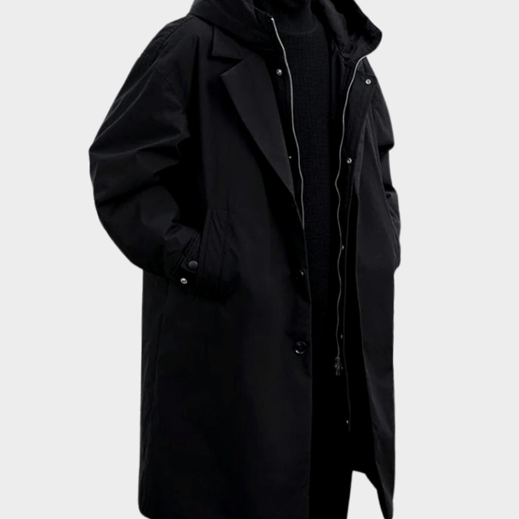 Men's Oversized Hooded Waterproof Long Rain Jacket - Black