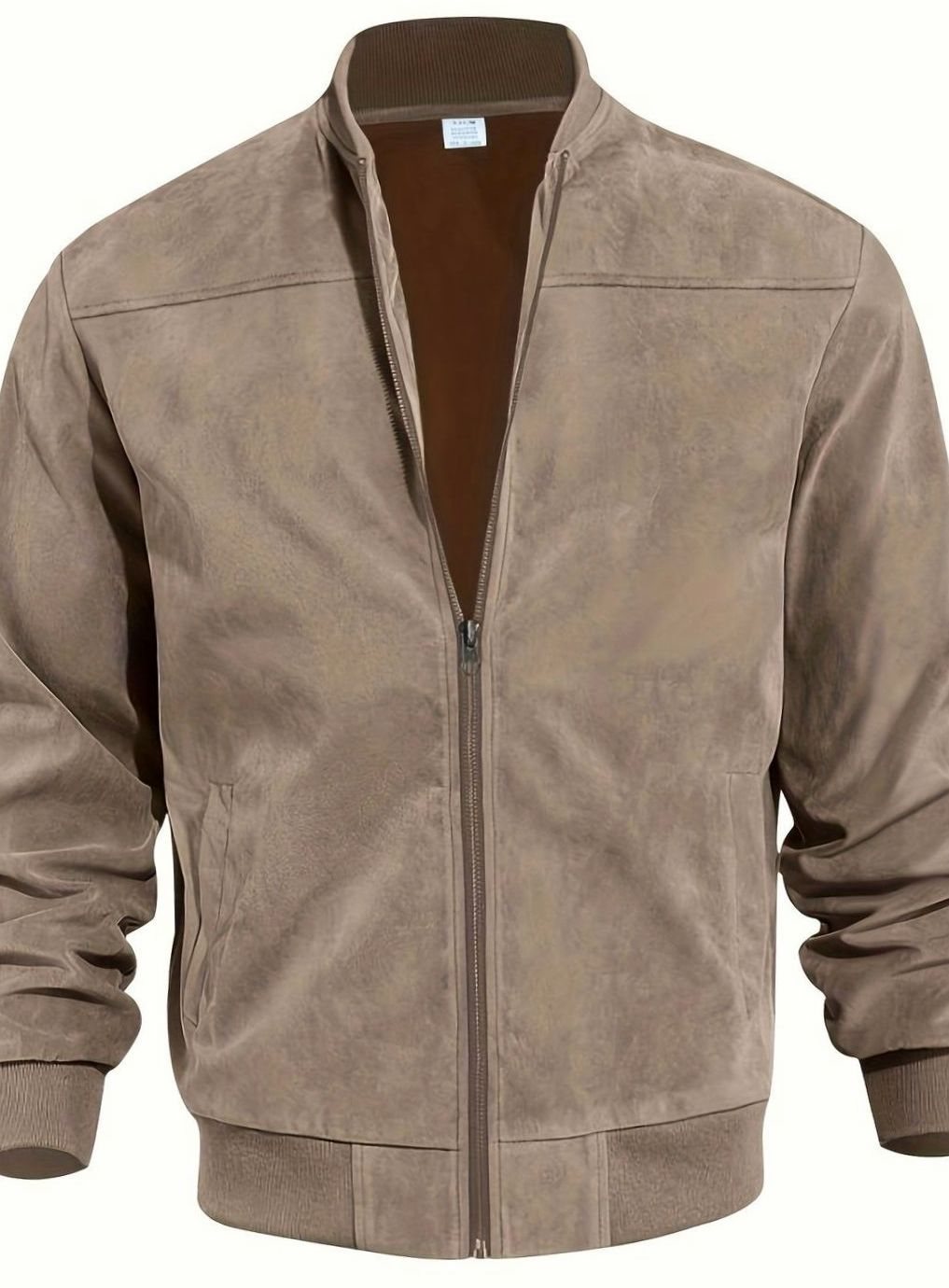 Men's Oversized Longline Suede-Feel Zip-Up Bomber Jacket