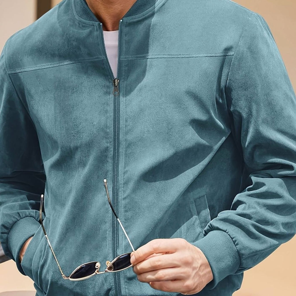 Men's Oversized Longline Suede-Feel Zip-Up Bomber Jacket
