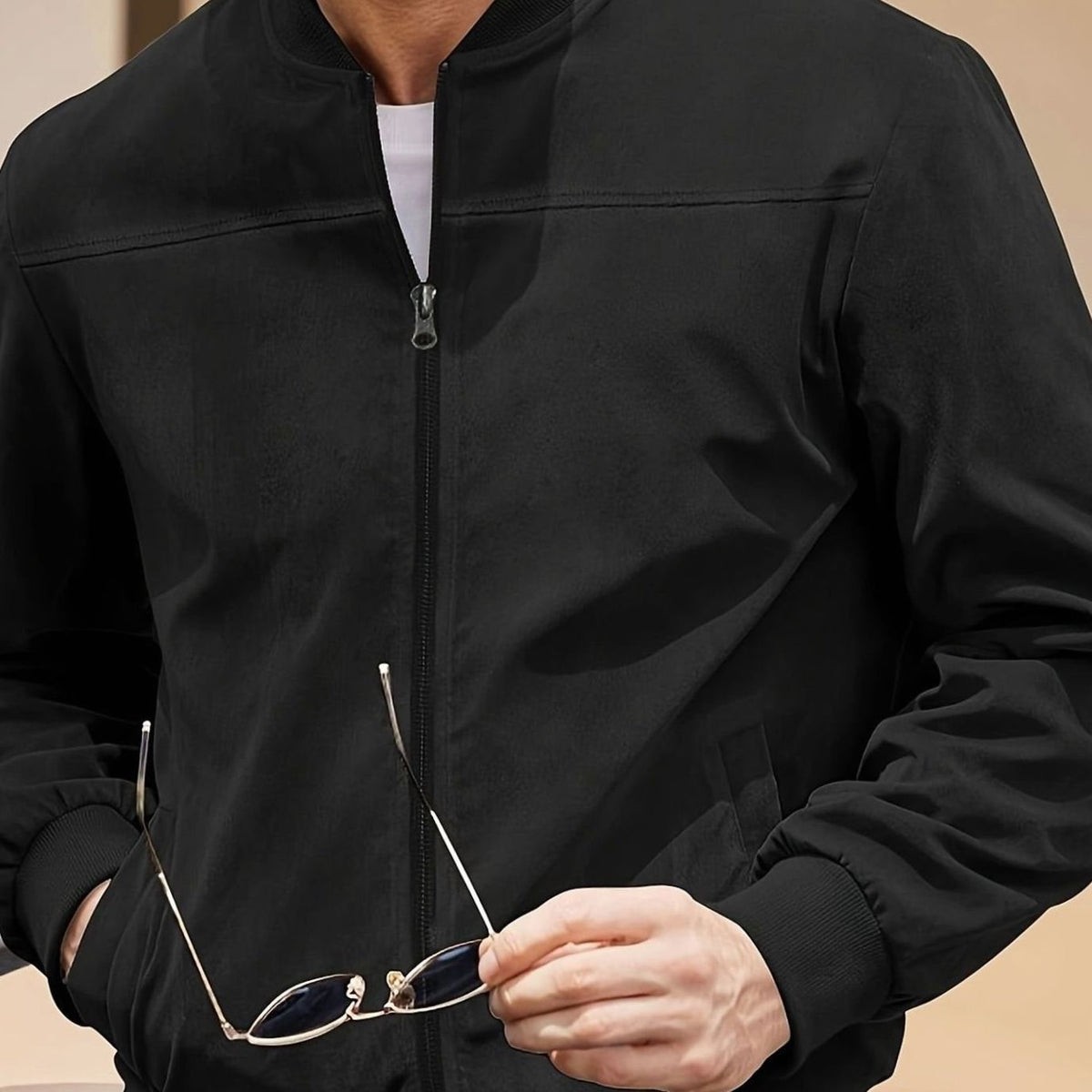 Men's Oversized Longline Suede-Feel Zip-Up Bomber Jacket