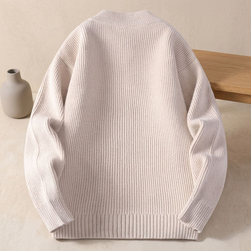 Men's Oversized Zip-Up Ribbed Knit Cardigan Coat