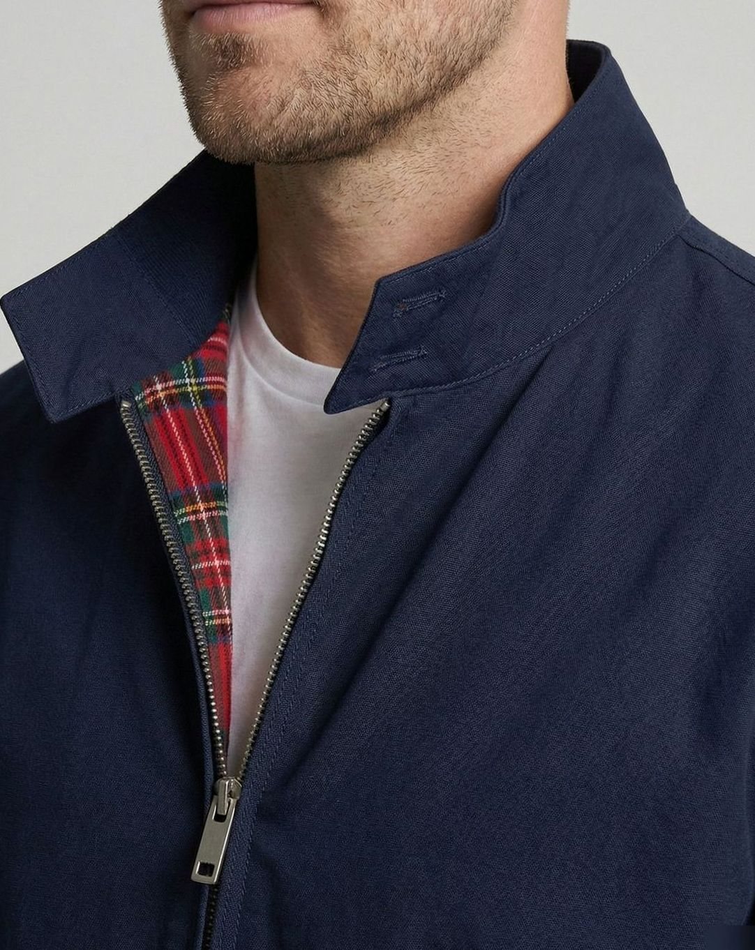 Men's Oversized Zip-Up Tartan-Lined Harrington Jacket