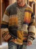 Men's Patchwork Colorblock Long Sleeve Mens Knit Sweater Pullover - Abstract