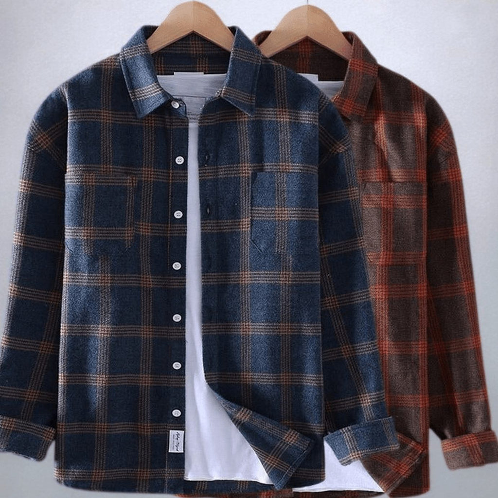 Men's Plaid Flannel Long-Sleeve Button-Down Shirt