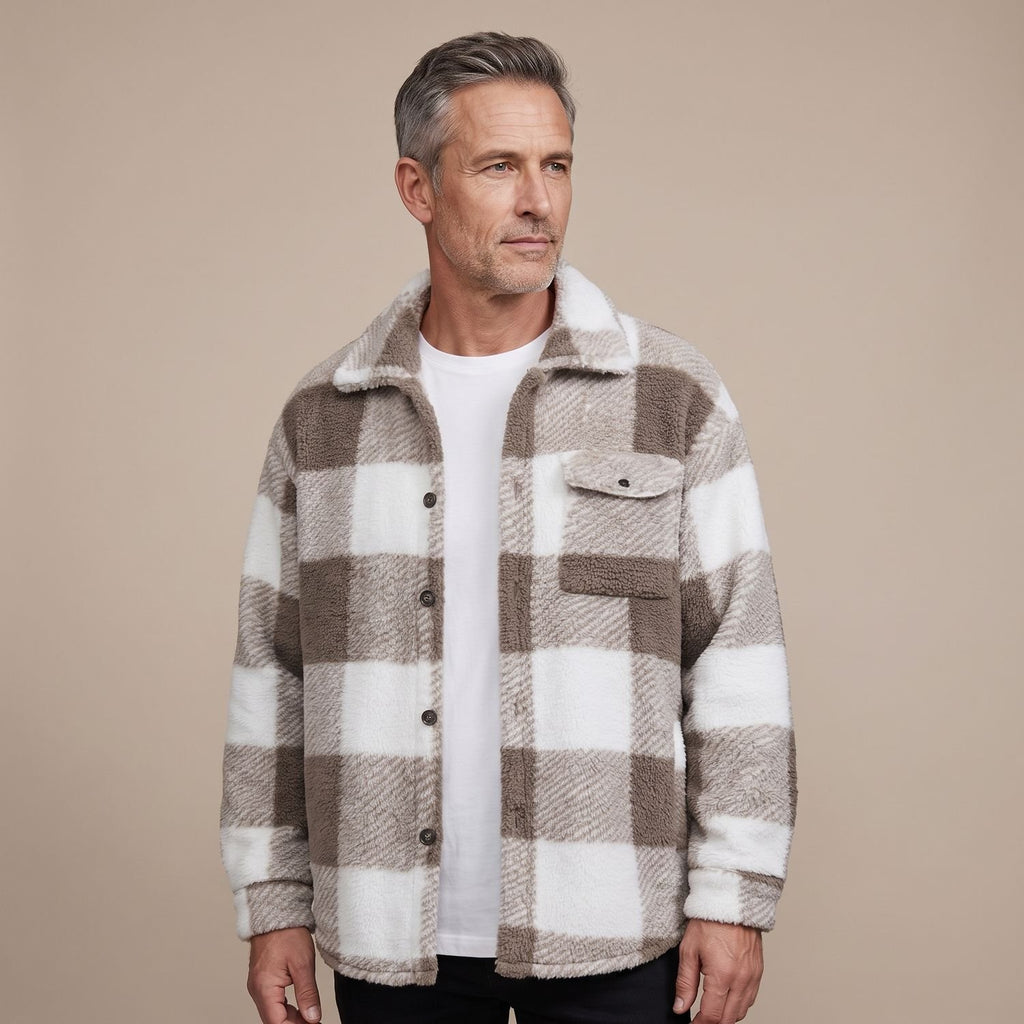 Men's Plaid Fleece Button-Front Longline Shacket Coat