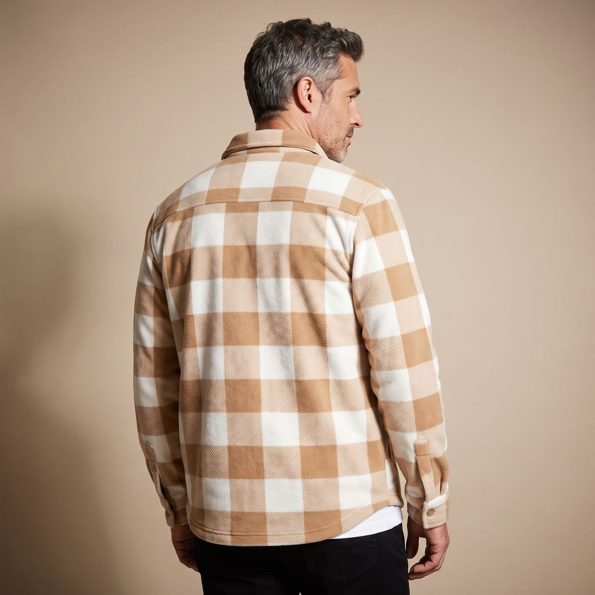 Men's Plaid Fleece Button-Front Longline Shacket Coat