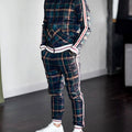 Men's Plaid Two-Piece Zip-Up Jogging Tracksuit Striped Jogger Set - Green