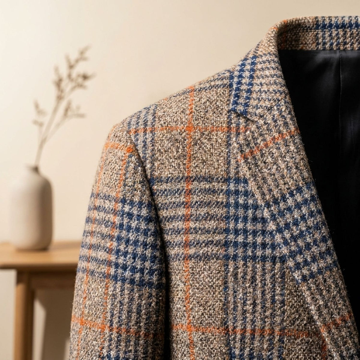 Men's Plaid Wool-Blend Tailored Houndstooth Blazer