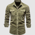 Men's Premium Cotton Corduroy Long-Sleeve Button-Up Shirt - Army Green