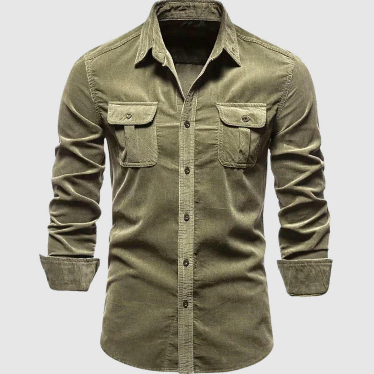Men's Premium Cotton Corduroy Long-Sleeve Button-Up Shirt - Army Green