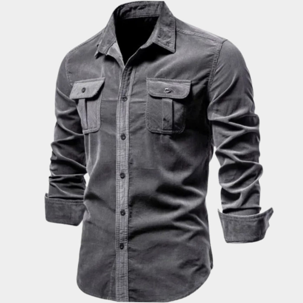 Men's Premium Cotton Corduroy Long-Sleeve Button-Up Shirt - Gray