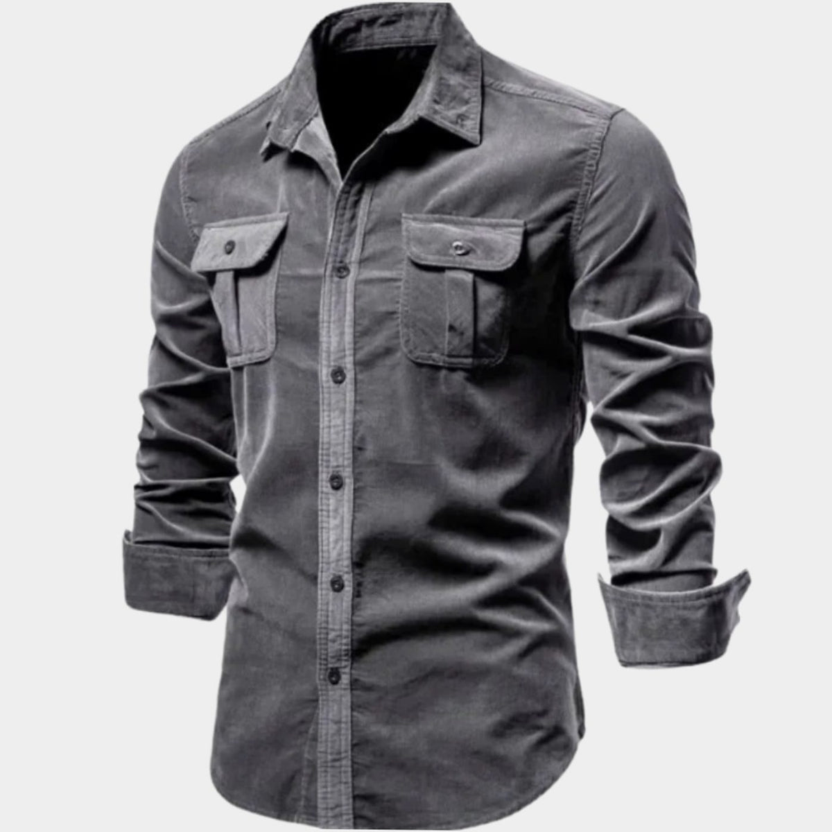 Men's Premium Cotton Corduroy Long-Sleeve Button-Up Shirt - Gray